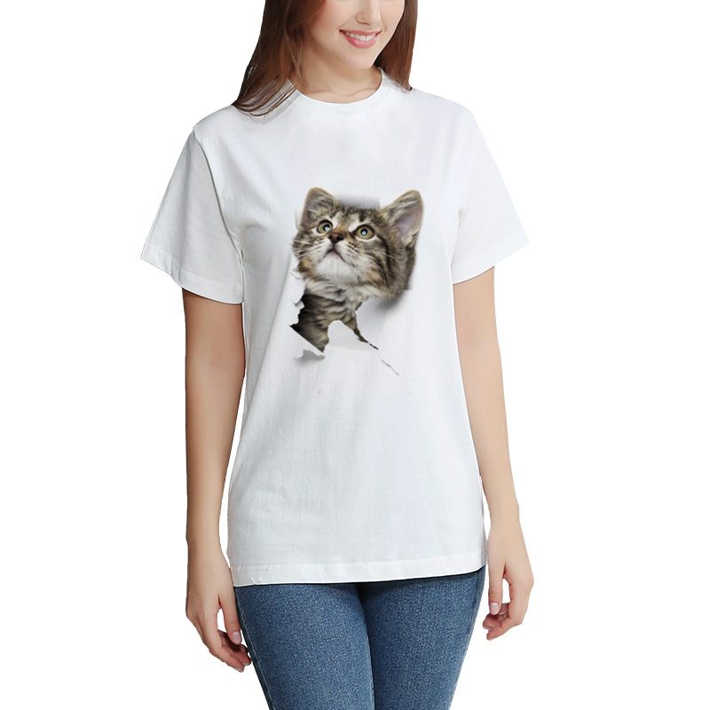 3D Printed T Shirt for Women Casual Short Sleeve Round Neck Polyester Summer Fashion