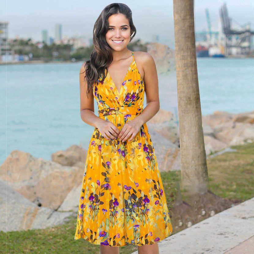 Bohemian Floral Maxi Dress for Women V Neck Sleeveless High Waist Long Skirt Summer Casual Wear