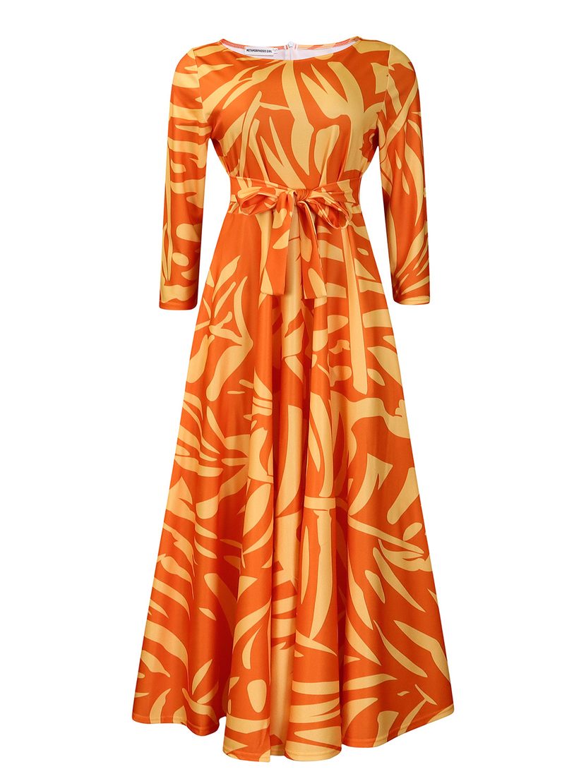 Plus Size African Print Midi Dress Stylish Tie Design Fashionable Comfortable Fabric Spring Summ