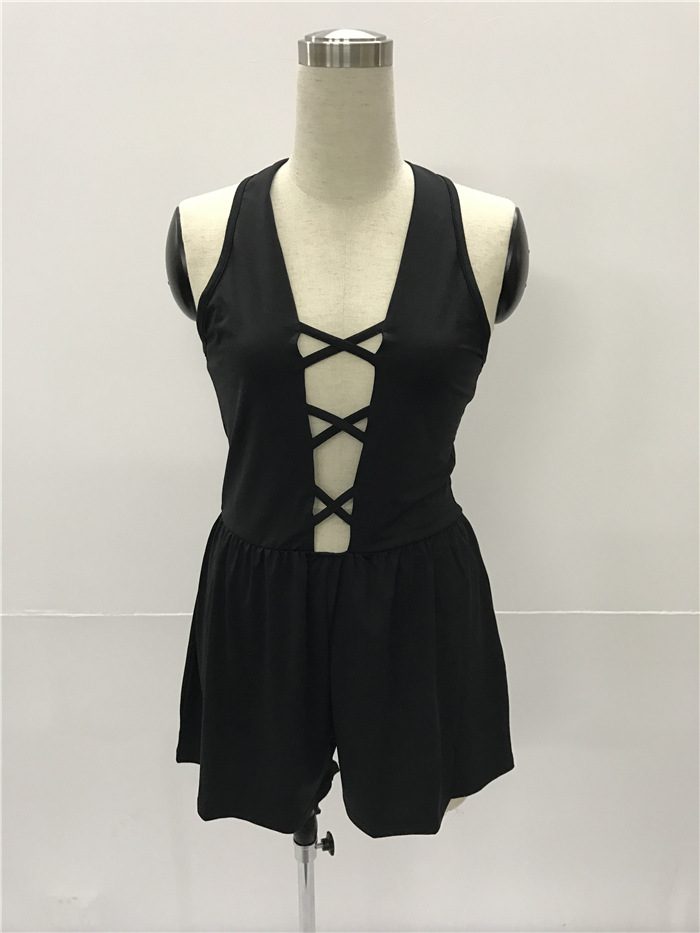Backless Sleeveless Jumpsuit Loose Fit Hollow Out Design Casual Wear for Autumn