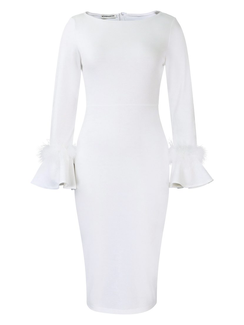 Fashionable Solid Color Bodycon Dress with Flared Sleeves Winter Collection Office Wear Wholesal