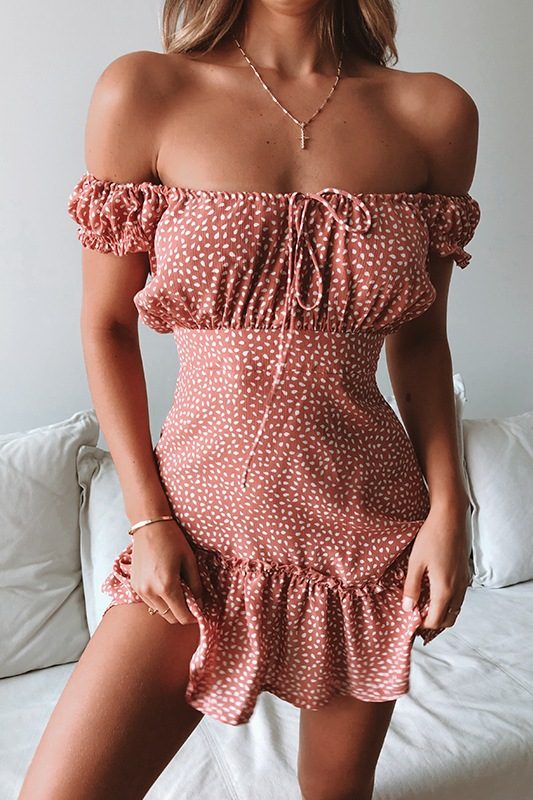 Floral Print Strapless Dress Bohemian Style Summer Vacation Wear Lightweight Fabric Available in