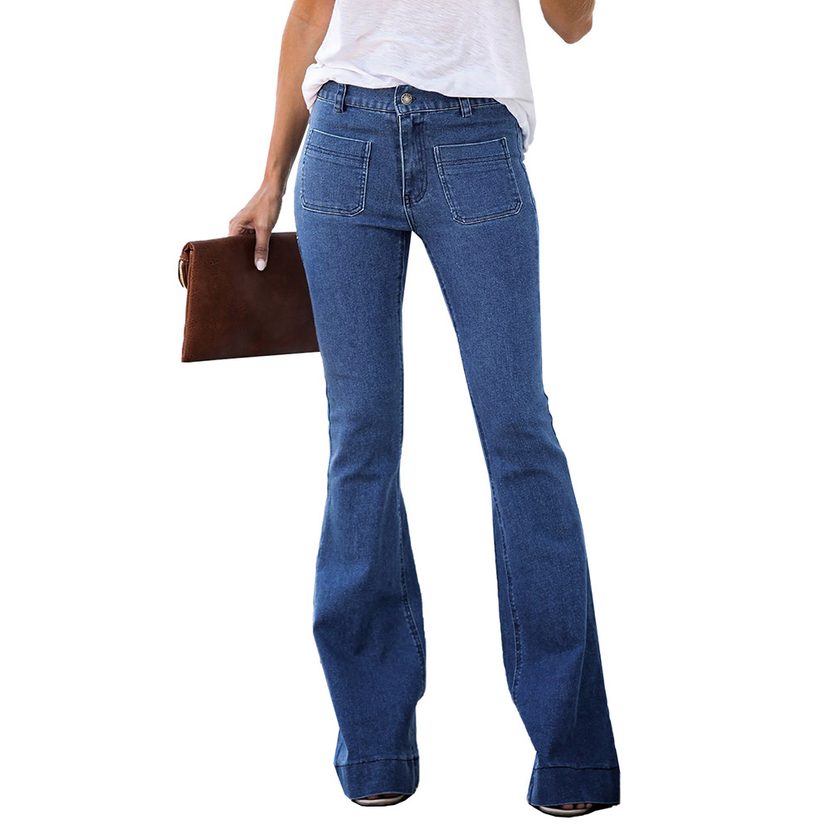 High Waisted Loose Flare Jeans for Women Blue Stretch Fabric European Style Autumn Winter Collec