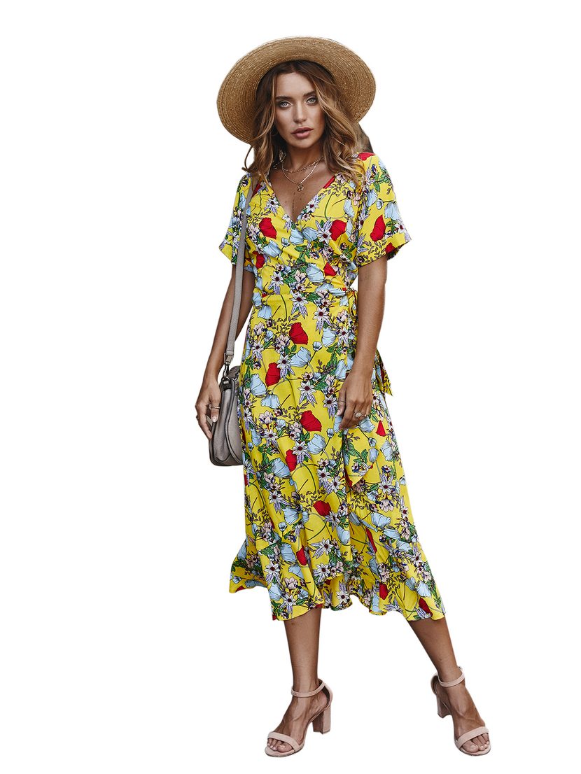 Fashionable Short Sleeve Dress Original Design Floral Print Spring Summer Style Perfect for Vaca