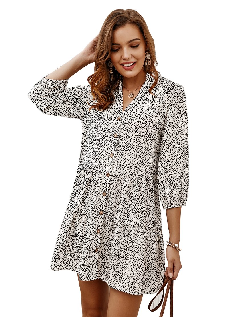 Floral Print Short Dress Womens Casual Style Three Quarter Sleeves Spring Summer Collection Whol