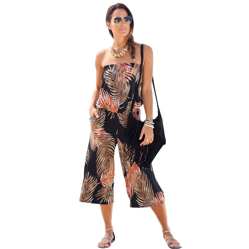Off Shoulder Wide Leg Jumpsuit for Women Lightweight Floral Print Summer Casual Wear