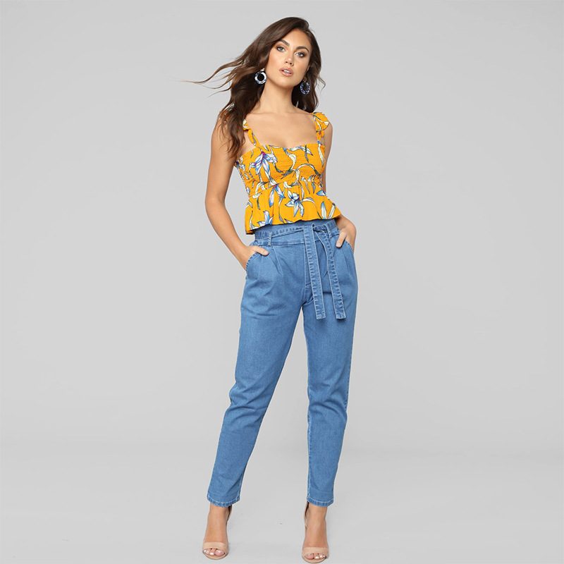 High Waist Tied Denim Jeans for Women Casual Fit Autumn Winter Collection Available in Multiple Sizes Wholesale