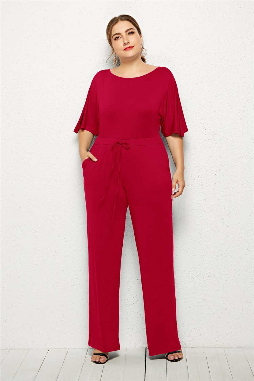 Plus Size Womens Casual Jumpsuit Loose Fit Wide Leg Solid Color Comfortable Fabric