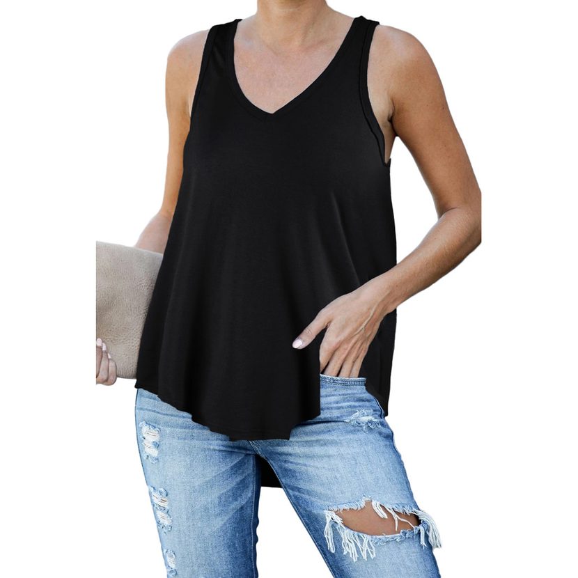 Womens Solid Color V Neck Tank Top Loose Fit Casual Style Comfortable Fabric Perfect for Everyda