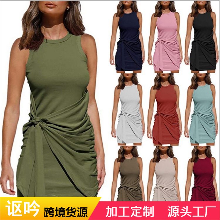 Sleeveless Summer Dress Round Neck Irregular Hem Ruffled Design Casual Wear