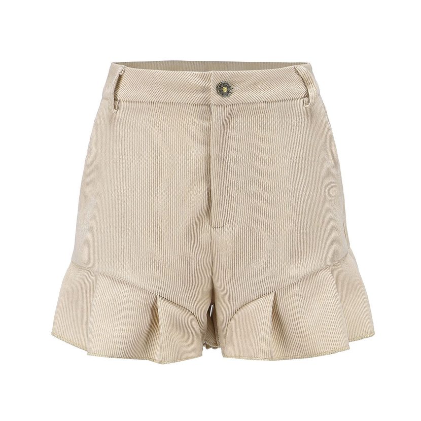 High Waisted Corduroy Ruffle Hem Womens Casual Shorts Soft Fabric Trendy Design Comfortable Fit