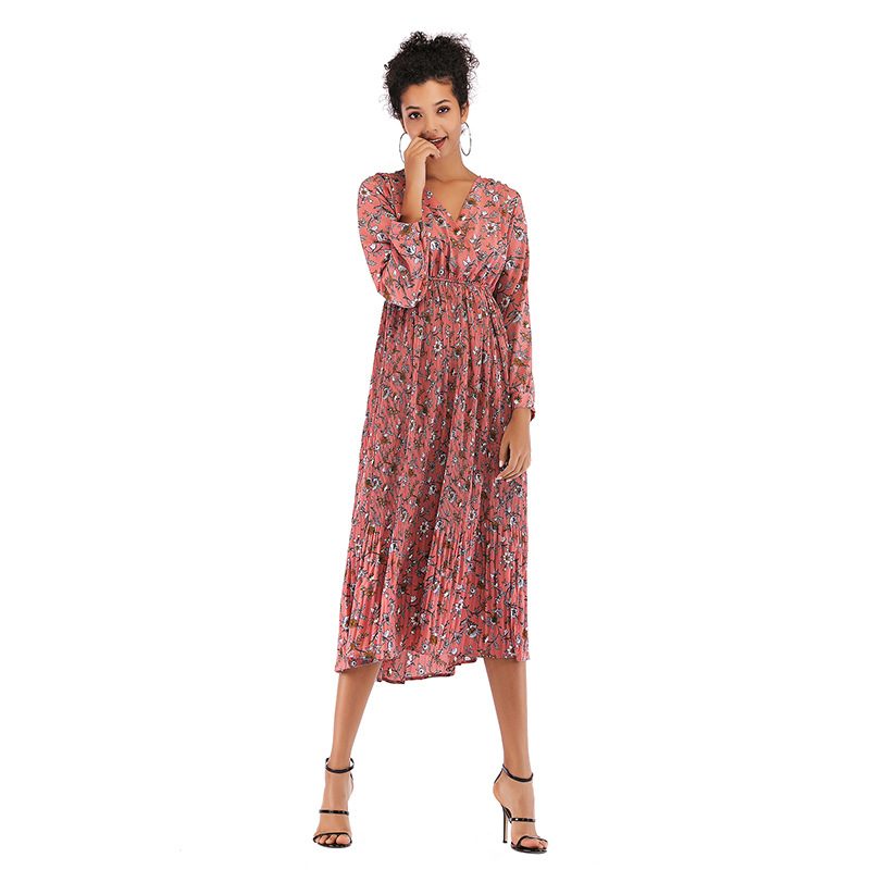 Floral Chiffon Maxi Dress Long Sleeve Casual Style Elegant Design Perfect for Spring Occasions W
