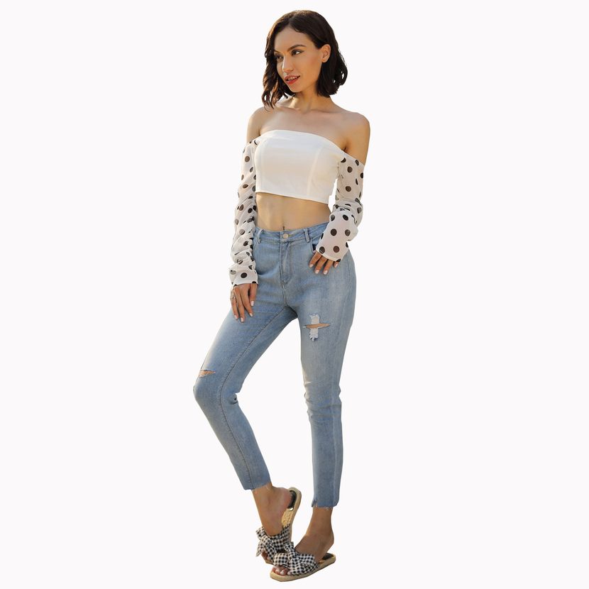 Womens Distressed Wash Jeans Ankle Split Slim Fit Casual Style Wholesale Supply for Retailers