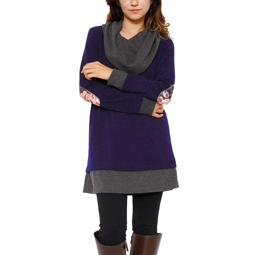 Casual Plus Size Dress Long Sleeve Patch Detail Loose Fit Stylish for Everyday Wear OEM Availabl