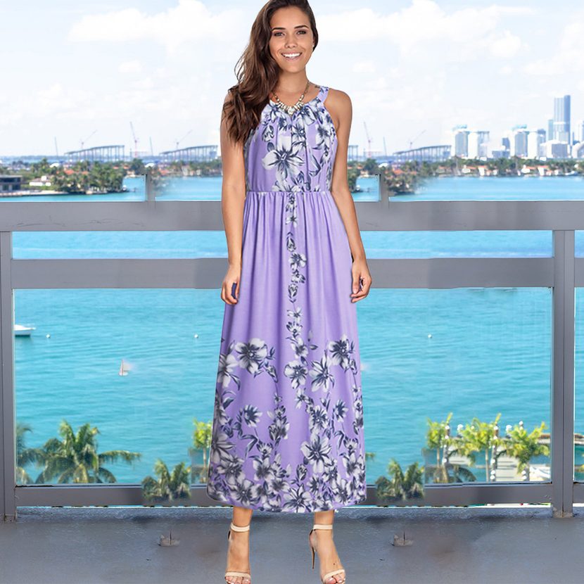 Womens Summer Floral Maxi Dress Sleeveless Beach Style Lightweight Fabric Perfect for Vacation W