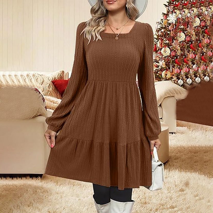 Elegant Womens Midi Dress Stylish Versatile Age Defying Perfect for Autumn and Winter Office Wea