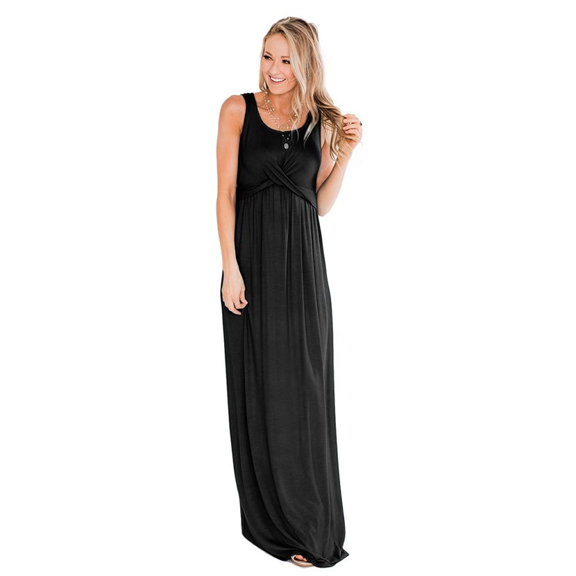 Sleeveless High Waist Twist Front Maxi Dress for Women Elegant Round Neck Design Perfect for Summer Events