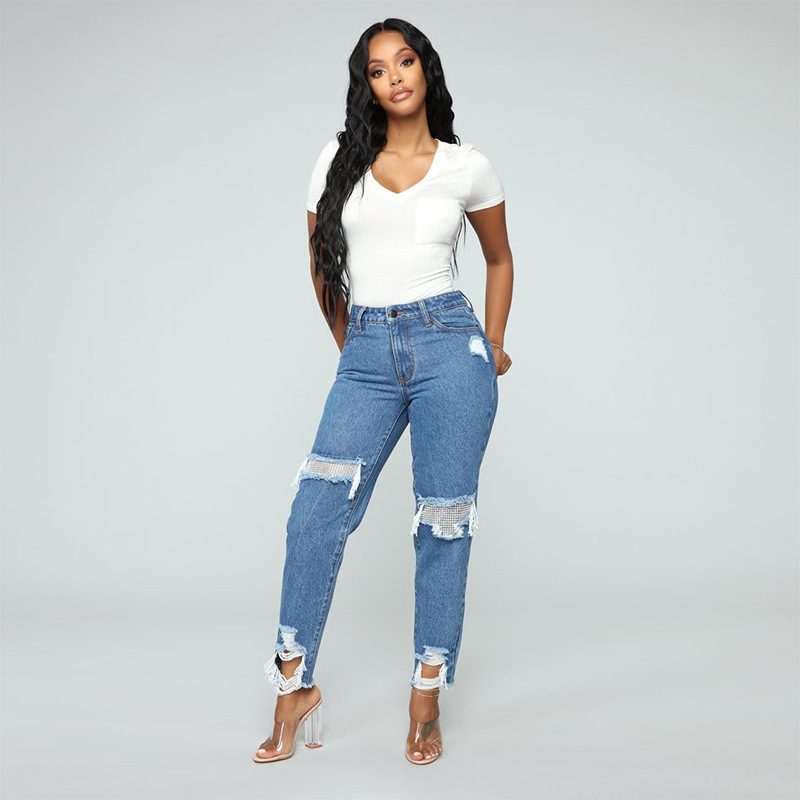 Distressed Womens Jeans Casual Fit Mid Rise Cotton Fabric Available in Multiple Sizes Wholesale factory direct