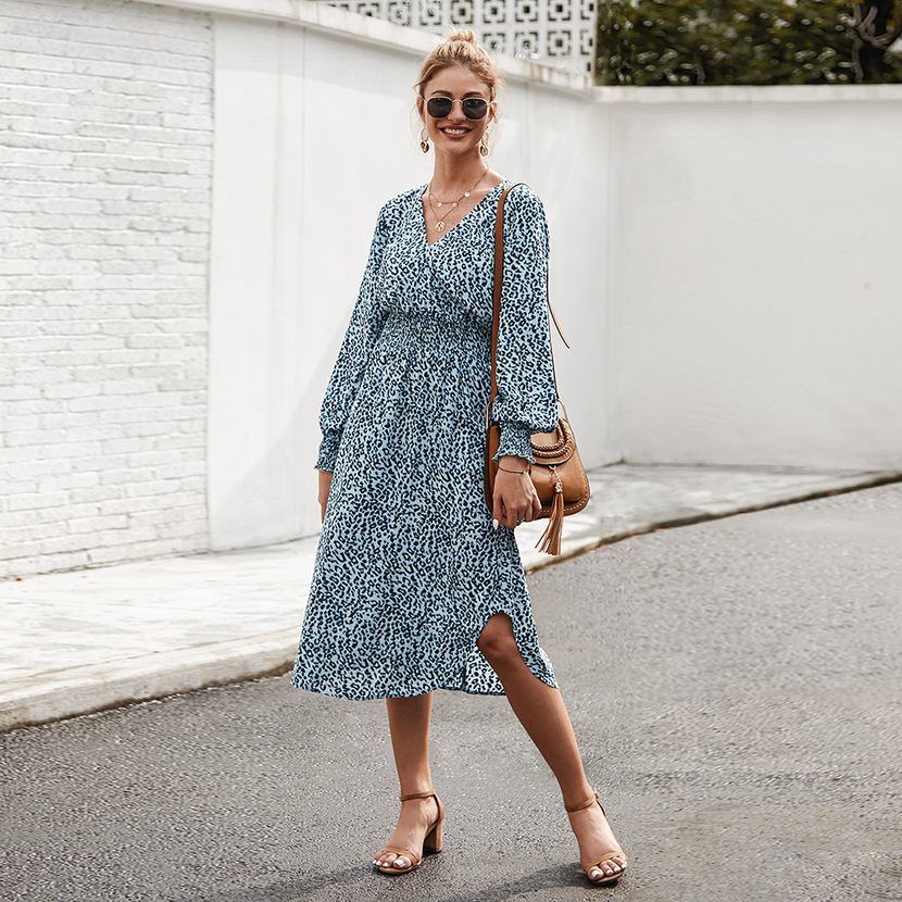 Floral Print A Line Dress for Women Elegant Design Spring Summer Fashion OEM ODM service