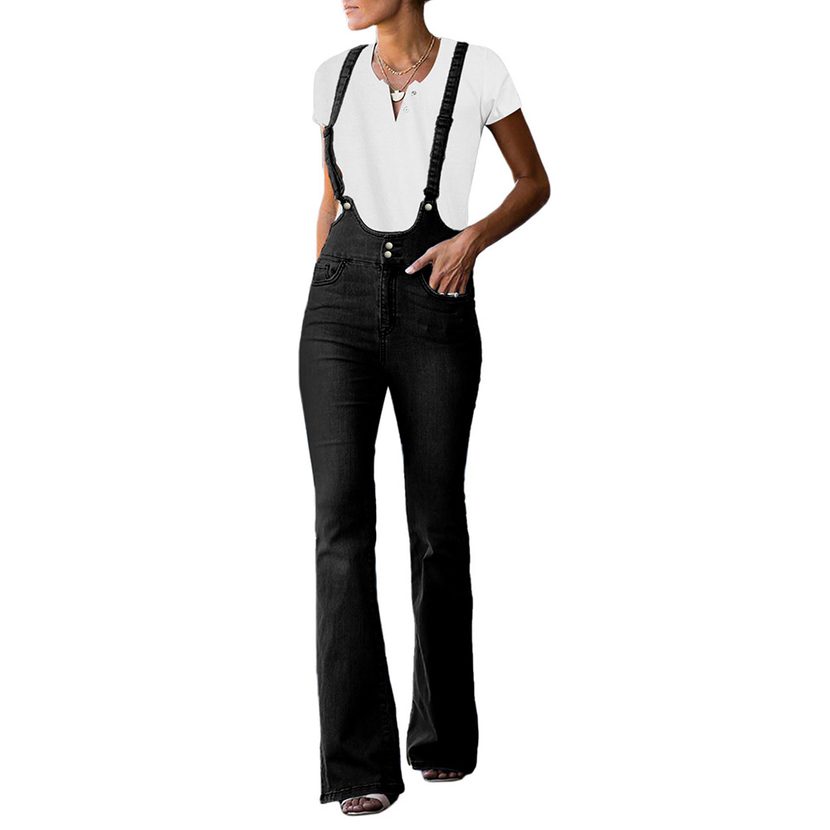 High Waisted Denim Overalls for Women Casual Flared Design Cross Back Straps Autumn Style Wholes