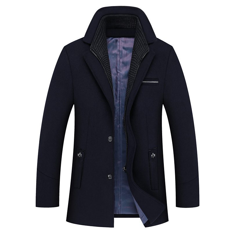 Mens Casual Overcoat Thickened Wool Fabric Lapel Collar Business Style Perfect for Middle Aged W
