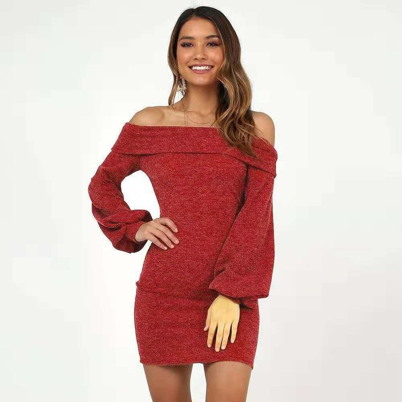 Off Shoulder Lantern Sleeve Backless Dress Sexy Fit Available in 6 Colors Wholesale with Low MOQ