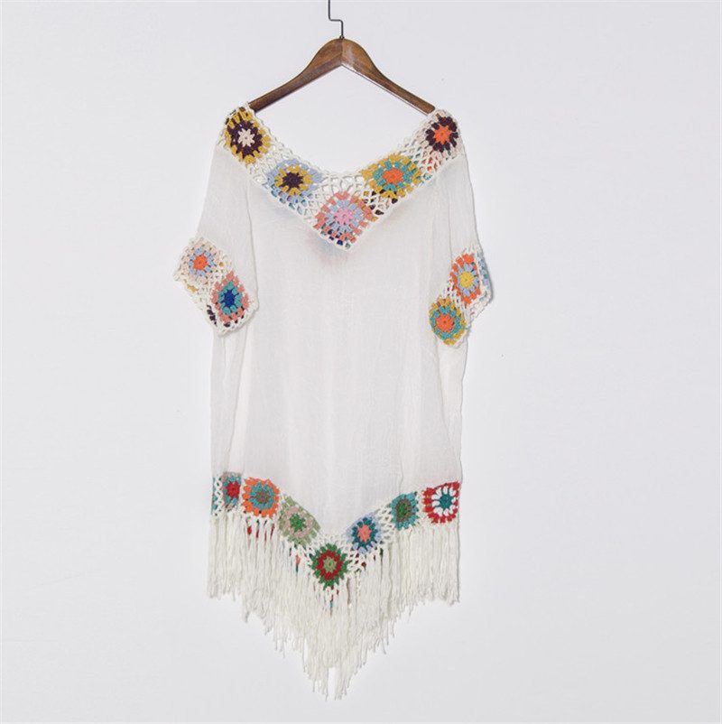 Bohemian Beach Cover Up Long Sleeve Hollow Out Loose Fit Crochet Design Perfect for Summer Vacat