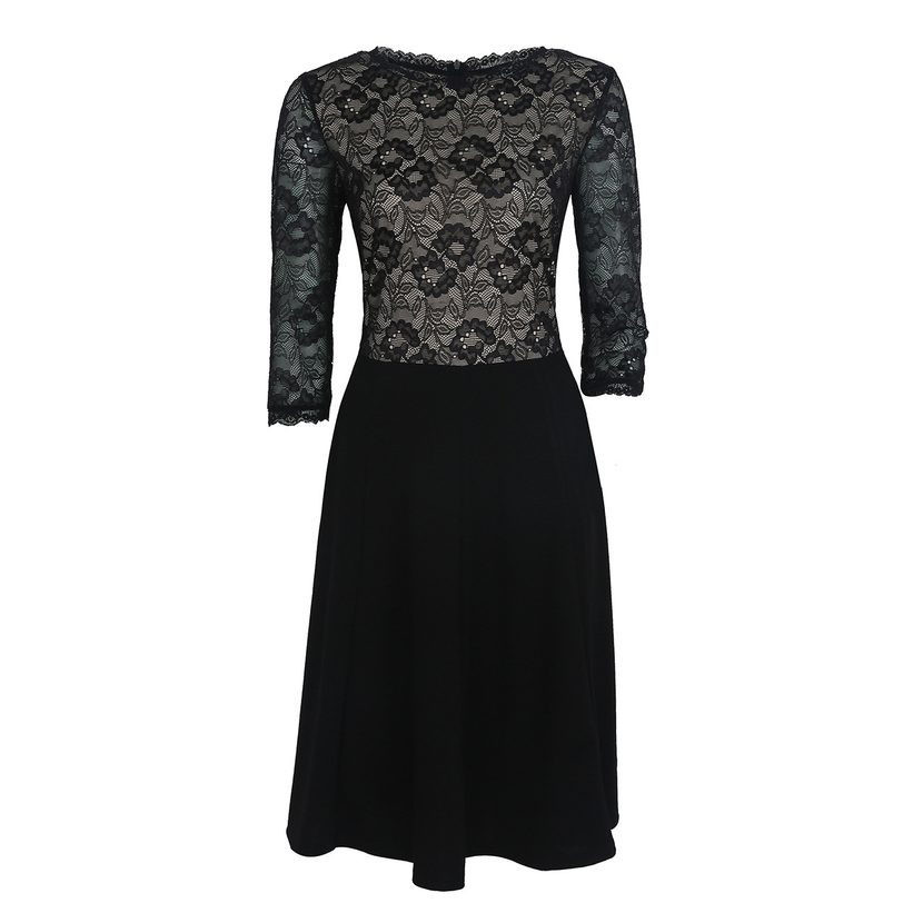 Cotton Patchwork Midi Dress for Women Round Neck Short Sleeve Elegant Style Summer