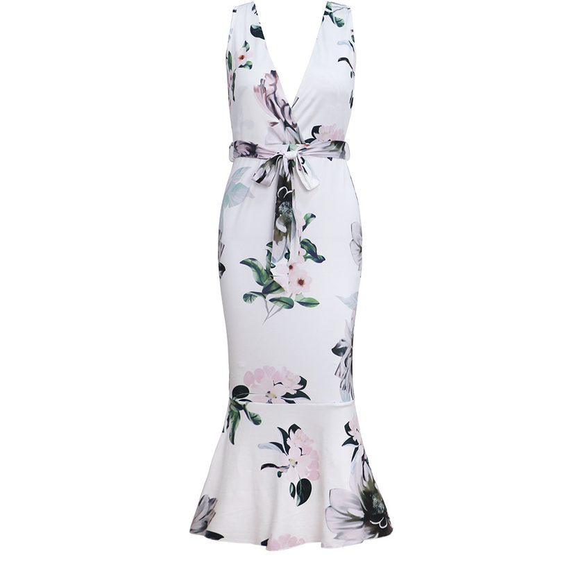 Womens Summer Floral Print V Neck Ruffled Bodycon Dress Available in Multiple Sizes Wholesale Ready to Ship