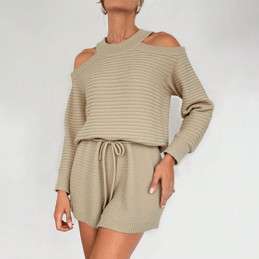 Off Shoulder Tie Sweater Dress Casual Long Sleeve Solid Color Perfect for Fall and Winter Wholes