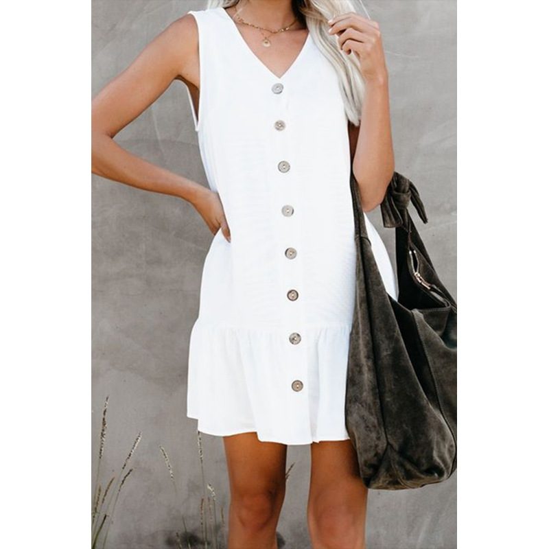 European Style V Neck Sleeveless Cardigan Dress Loose Fit Button Closure Summer Fashion Wholesal