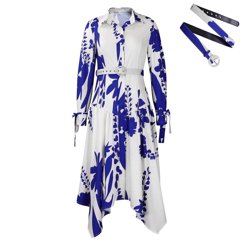 Plus Size Womens Dress Elegant Floral Print Asymmetrical Hem Stylish Lapel Perfect for Casual or