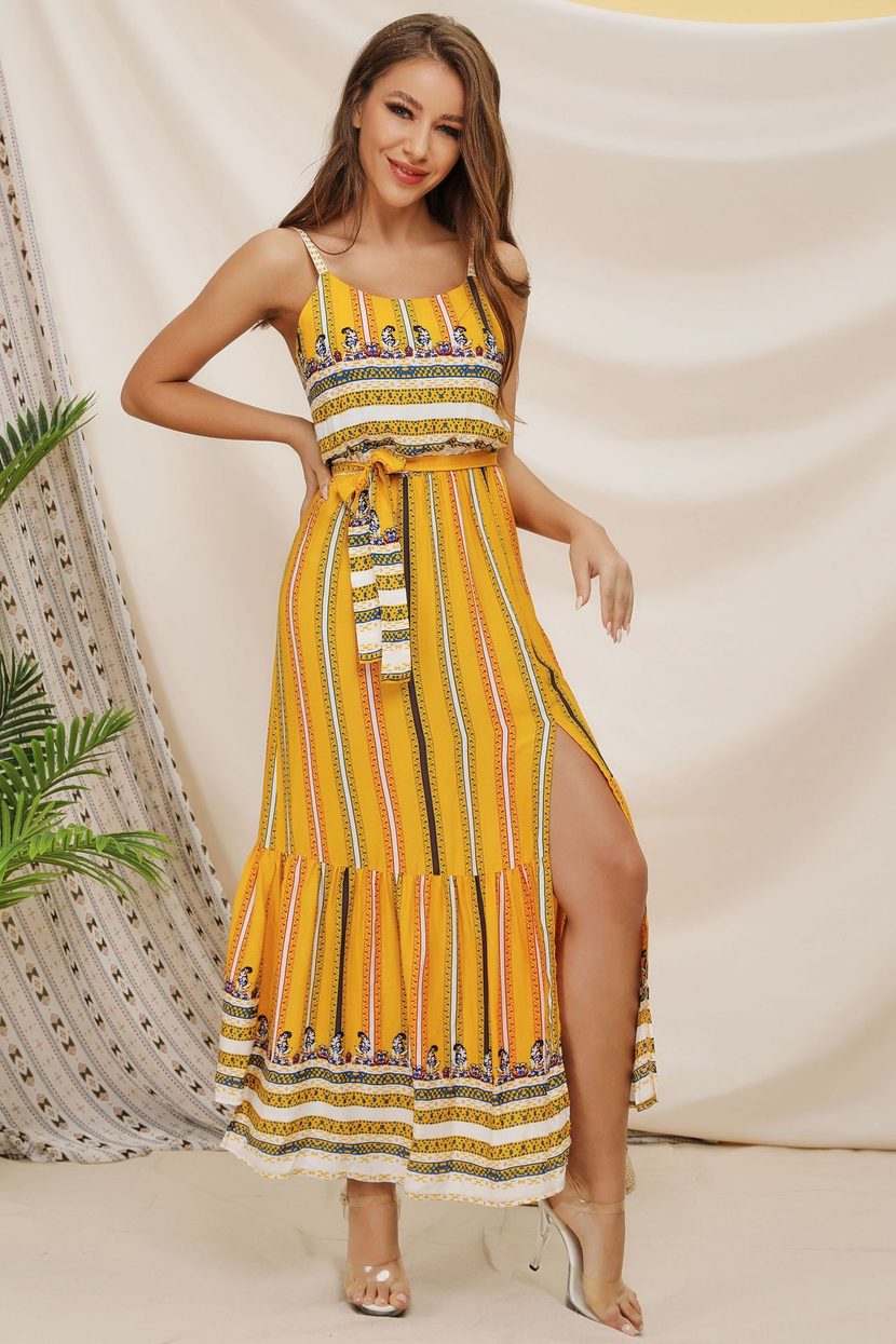 Bohemian Print Maxi Dress Womens Sleeveless Ethnic Style Comfortable Fabric Perfect for Summer E