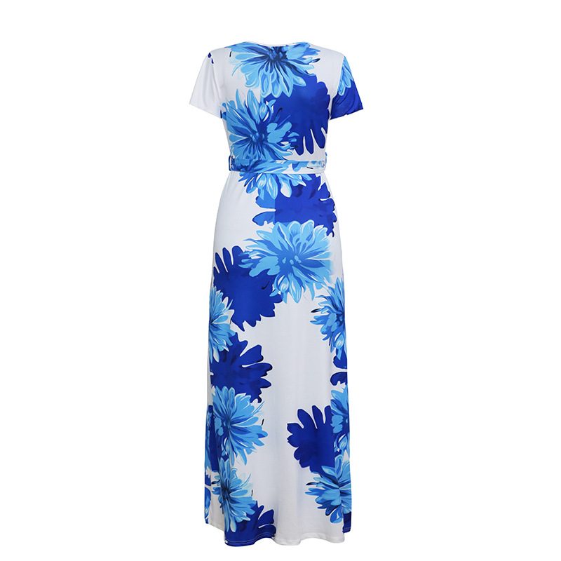 Womens Floral Print Maxi Dress Short Sleeve Round Neck Beachwear Available in Multiple Sizes Wholesale