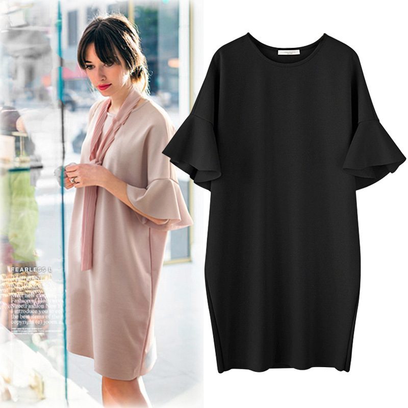 Plus Size Summer Dress Loose Fit Round Neck Bell Sleeves Casual Wear for Women OEM Available