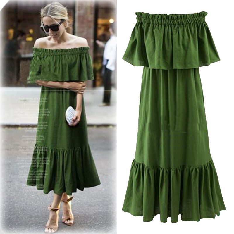 Plus Size Off Shoulder Maxi Dress Ruffle Hem Versatile Two Way Wear Elegant Style Wholesale Avai