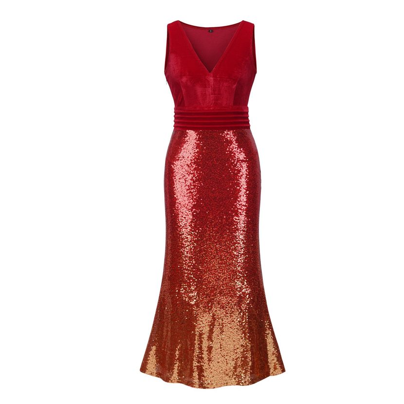 Elegant Sequin Maxi Dress for Women Slim Fit Sleeveless V Neck Events