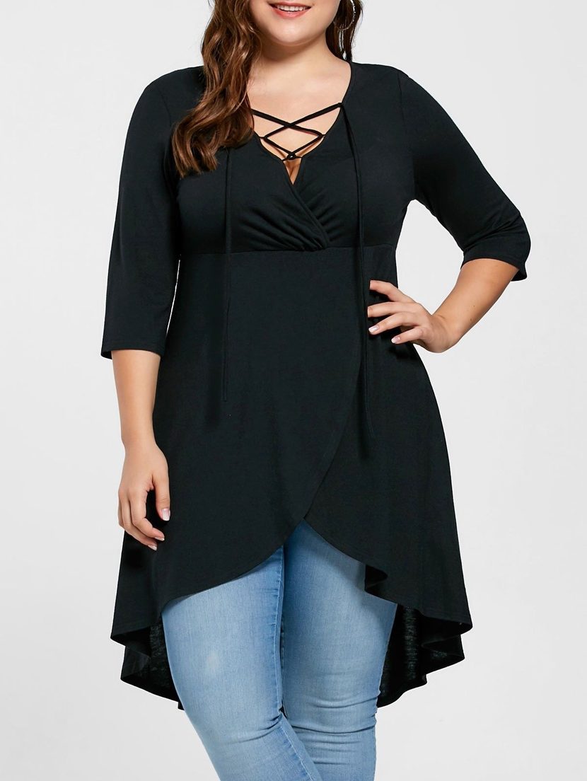 Plus Size Womens T Shirt V Neck Slim Fit Short Sleeve Casual Street Style