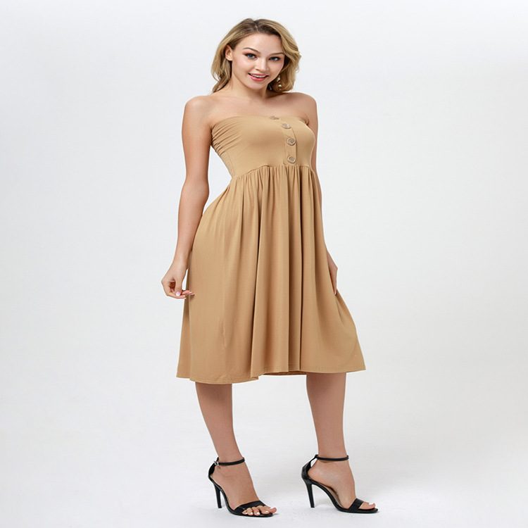 Womens Strapless Maxi Dress Elegant Fit Flare Silhouette Spring Summer Occasion