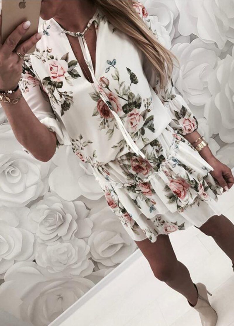 Floral Print Ruffle Sleeve Midi Dress for Women Stylish Autumn Fashion Available in Multiple Sizes Wholesale Supply