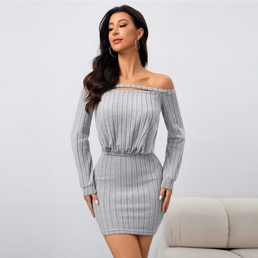 Off Shoulder Bodycon Dress Sexy Fit Short Length Autumn Winter Style Wholesale Available OEM ODM