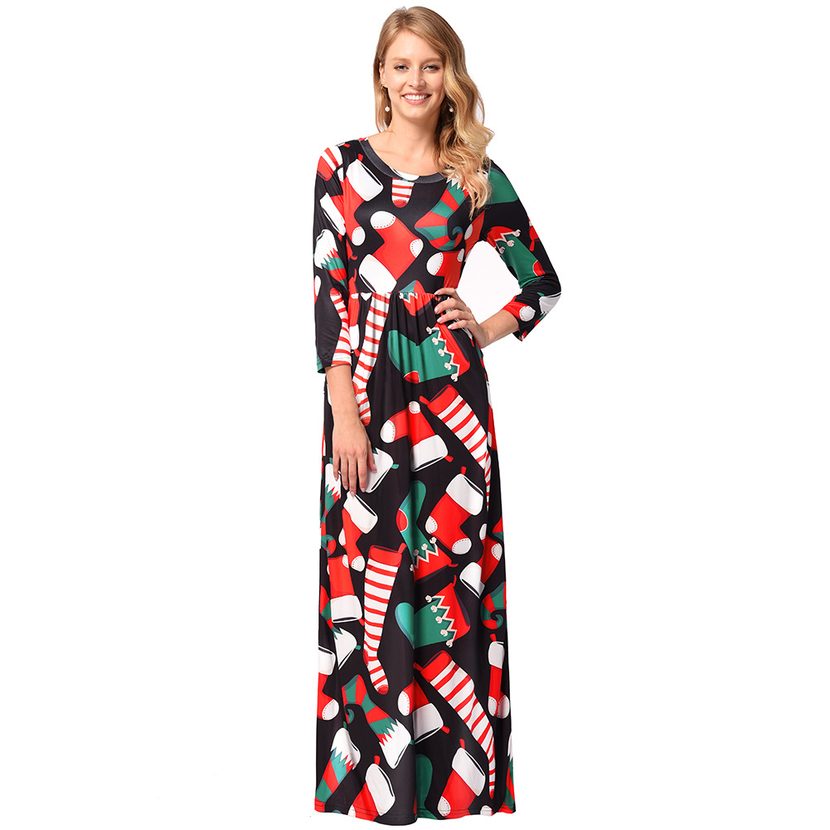 Floral Print Midi Dress for Women Three Quarter Sleeve Spring and Summer Wear