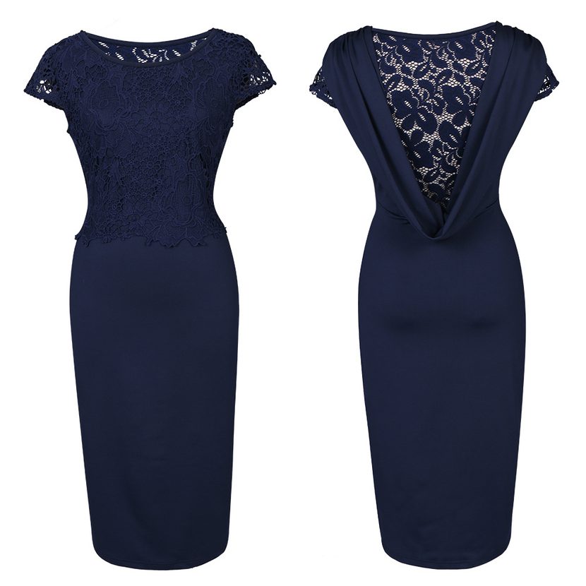 Pencil Dress for Women Round Neck Short Sleeve Basic Style Summer Office Wear