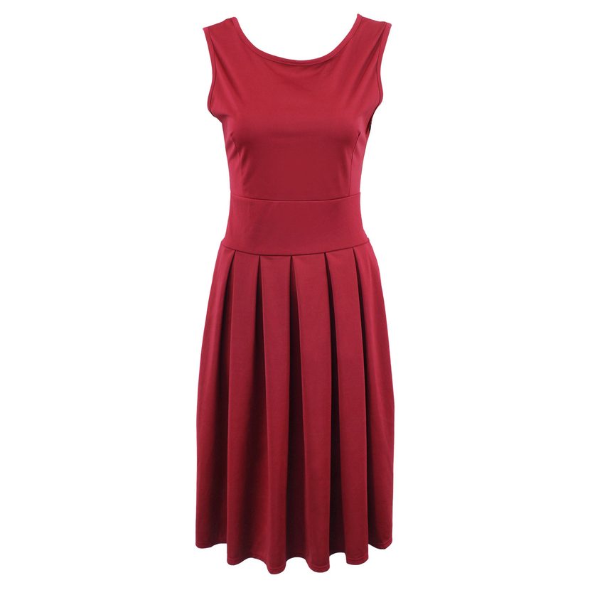 Sleeveless Pleated Dress for Women Slim Fit Solid Color Casual Summer Wear