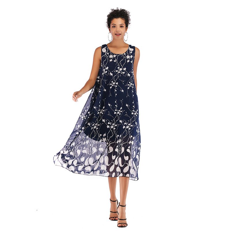 Chiffon Floral Dress Sleeveless Casual Elegant Design Spring Summer Womens Fashion Wholesale Ava