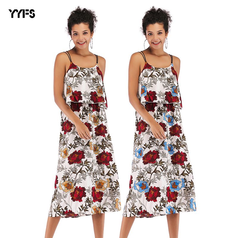 Summer Womens Dress Slim Fit Backless Waist Cinching Fresh Floral Print Chiffon Fabric Perfect f