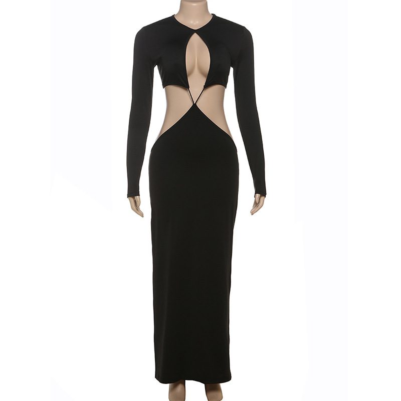 Womens Long Sleeve Hollow Out Bodycon Dress Sexy Figure Hugging Elegant Design Perfect for Winte