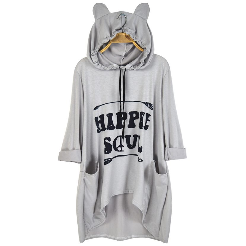 Plus Size Womens Loose Fit Hooded T Shirt Irregular Hem Autumn Winter Style Ready to Ship OEM OD