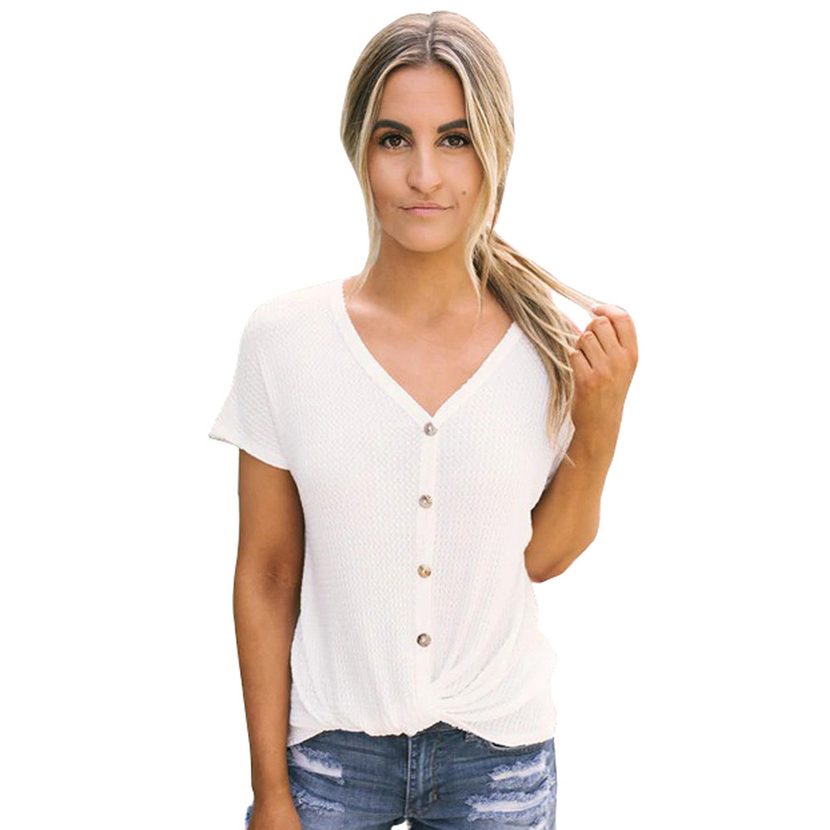 Womens V Neck T Shirt Short Sleeve Casual Top Solid Color Lightweight Fabric Summer Wear