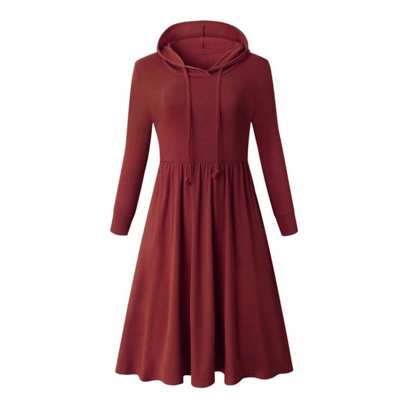 Hooded Long Sleeve Maxi Dress for Women Solid Color Casual Winter Wear custom packaging